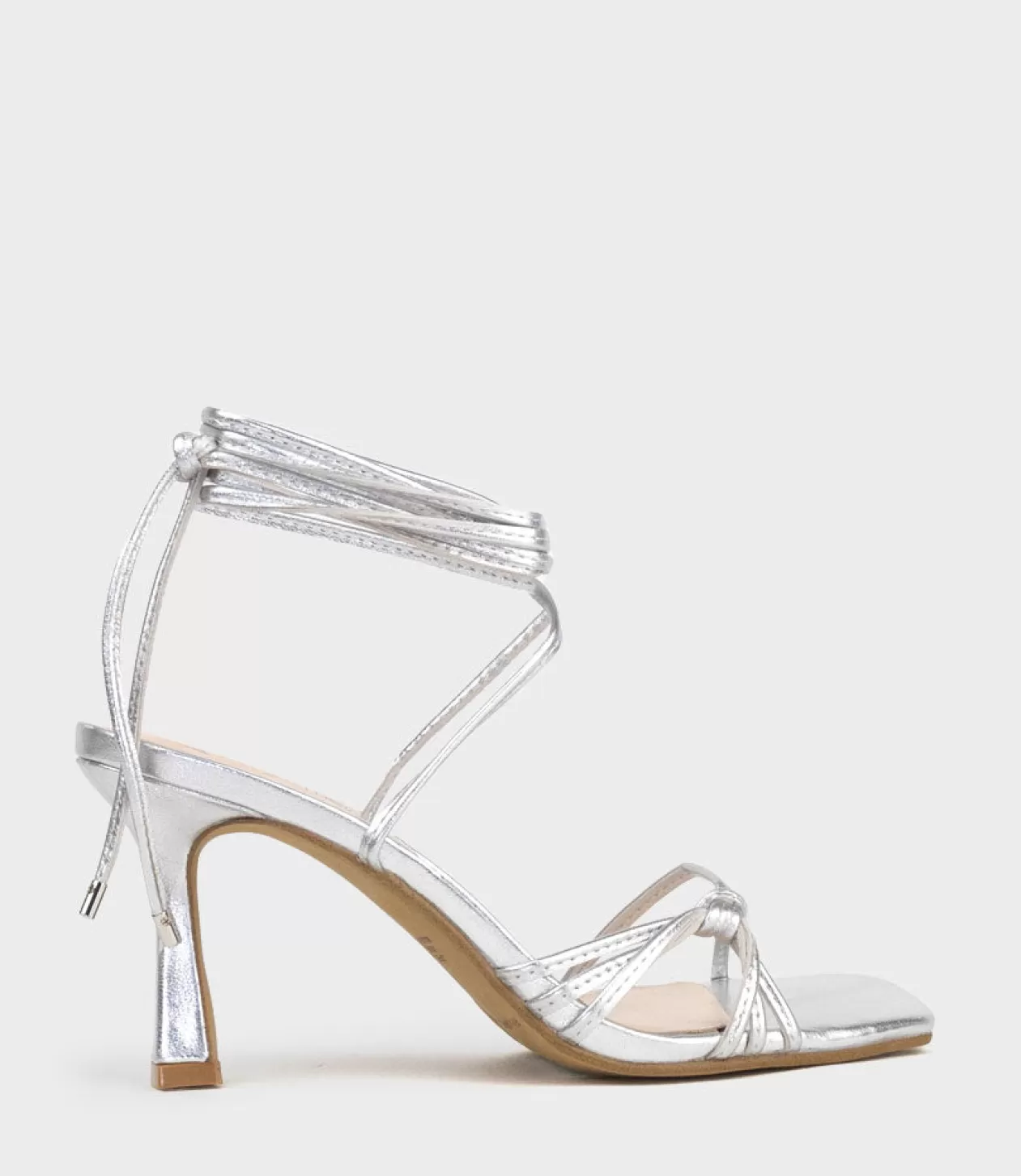 Edward Meller High Heel Sandals<Sidney80 Square Toe Ankle Tie Sandal In Silver