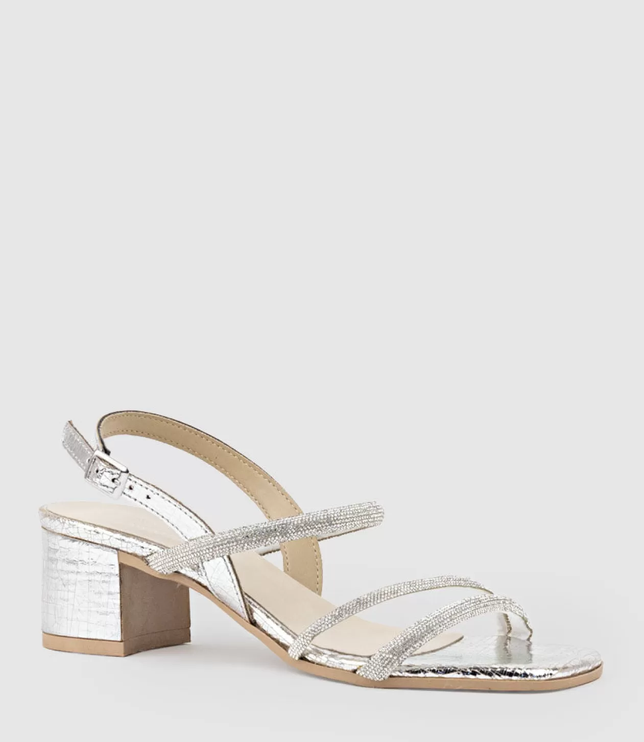 Edward Meller Mid Heel Sandals<Soiree50 Block Heel Crystal Sandal In Silver