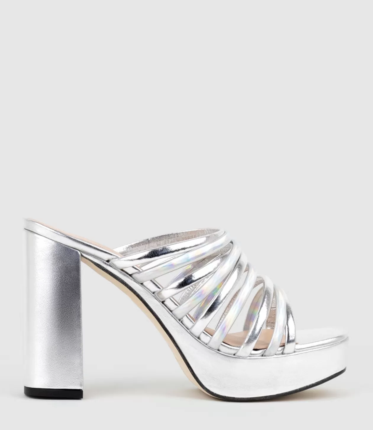 Edward Meller High Heel Sandals<Testra115 Strappy Platform Slide In Silver