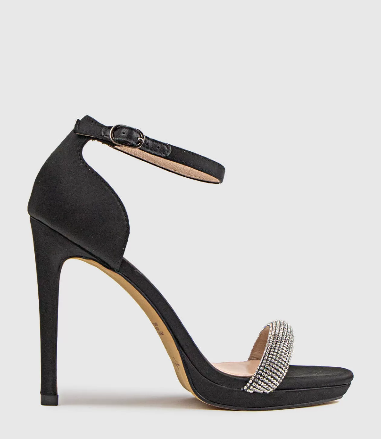 Edward Meller High Heel Sandals<Wistful110 Diamond Band Platform Sandal In Black Satin