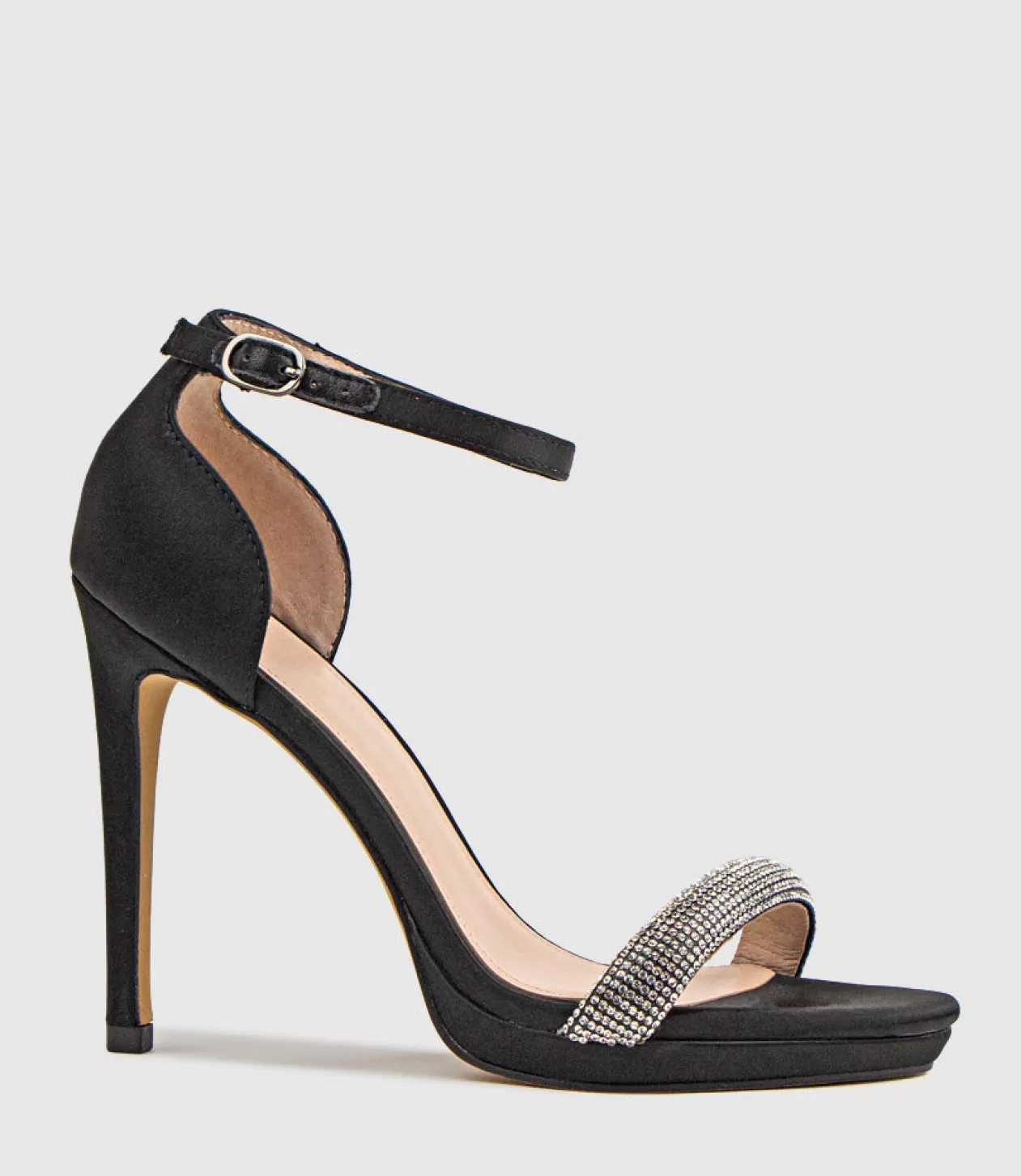 Edward Meller High Heel Sandals<Wistful110 Diamond Band Platform Sandal In Black Satin