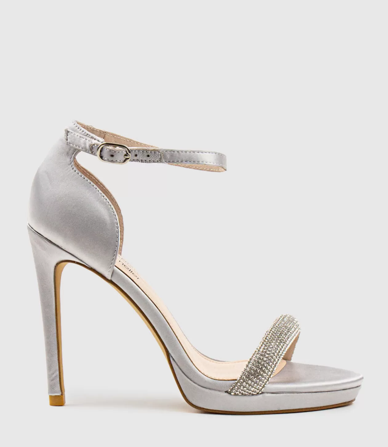 Edward Meller High Heel Sandals<Wistful110 Diamond Band Platform Sandal In Silver Satin